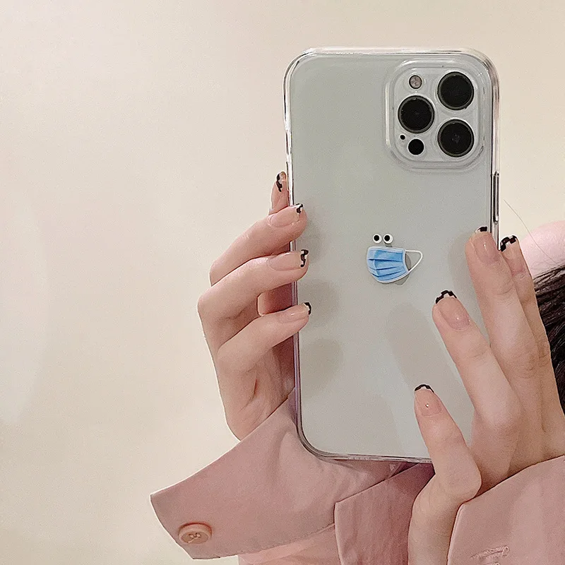 

Funny Mask Clear Print Phone Case For iPhone 13 12 11 Pro Max Mini XS Max XR X 8 7 6 6S Plus Transparent Soft TPU Cover Fundas