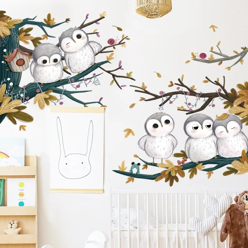 

2 Pcs Cartoon Cute Animal Owl Waterproof Decals Kindergarten Classroom Children's Room Decoration Wall Stickers