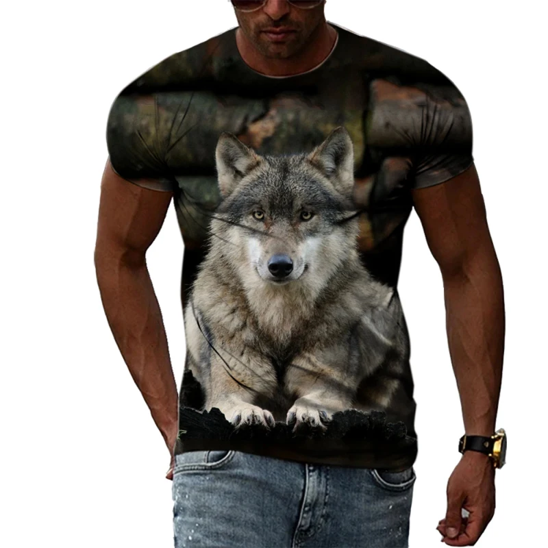 

2023 Summer Fashion Wolf Animal Pattern T-shirt Men's 3D Digital Print Personality Harajuku Short Sleeve Top Men's Casual Top