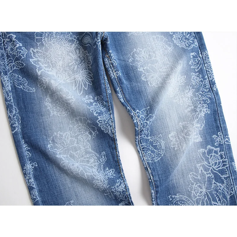 2023 Fashion Men's Print Jeans Blue Slim Straight Pants High Quality Men Clothing Streetwear Y2K Jeans Men New