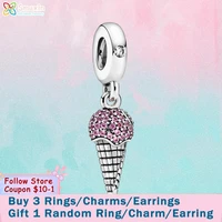 smuxin s925 sterling silver beads pave ice cream cone dangle charms fit original pandora bracelets women diy jewelry making