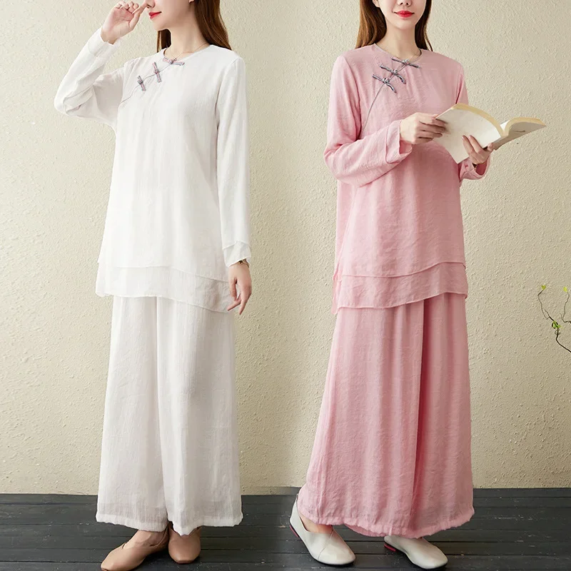 Весенне-осенний топ с длинными рукавами широкие брюки 2 шт. одежда для буддийской