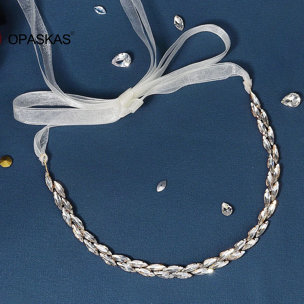 

Braided Hairbands Wedding Hair Accessories For Women Rhinestone Ladies Golden Headbands With Ribbon Exquisite Bride Hair Jewelry