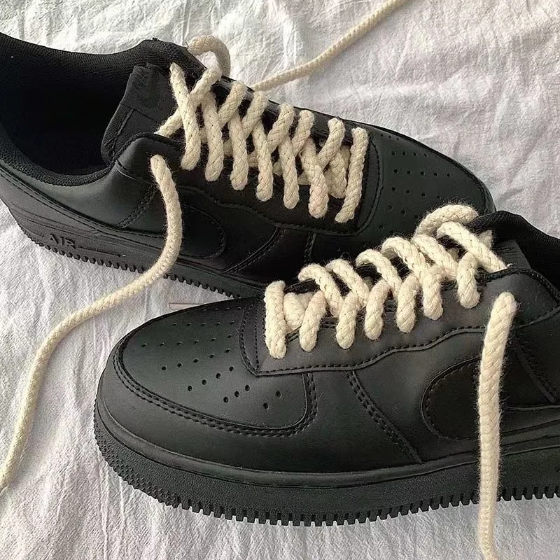 7mm Round Bold Cotton Thick Rope Laces Solid Color Low-top Canvas Beige Pink Sport Women Men Shoelaces Cashew Flower Strings