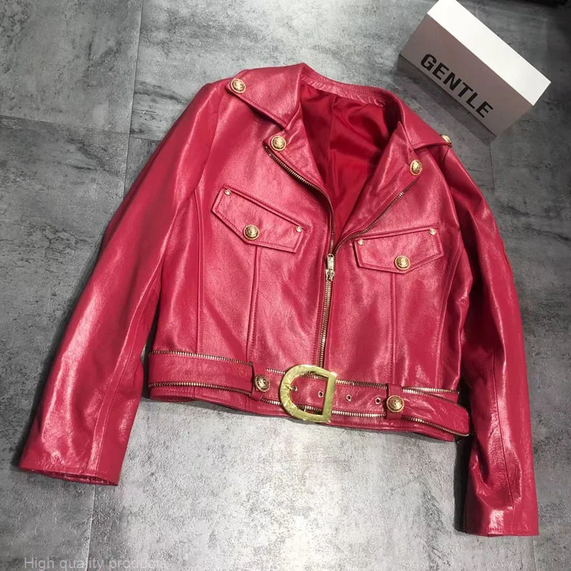 

Women Coat Spring And Autumn 2023 New Arrival Genuine Leather Jacket Turn-Down Collar Letters Pattern Imported Aurora Sheepskin