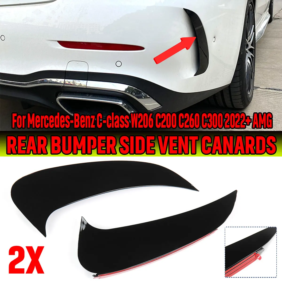 

Сплиттер крыла заднего бампера автомобиля, спойлер, крышка выпускного отверстия воздуха, отделка для Mercedes, Benz C-class W206, C200, C260, C300 2022 + Для AMG