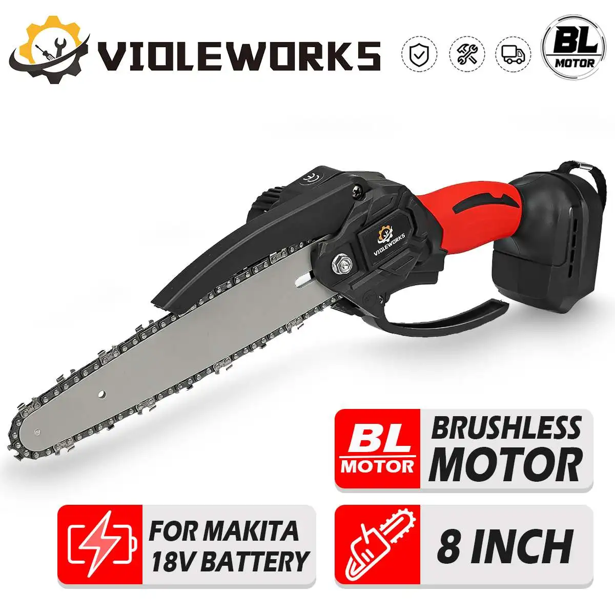 

8 Inch 21V Brushless Electric Saw Cordless Chainsaw Only Body No Battery Woodworking Cutter Power Tool For Makita 18V Battery