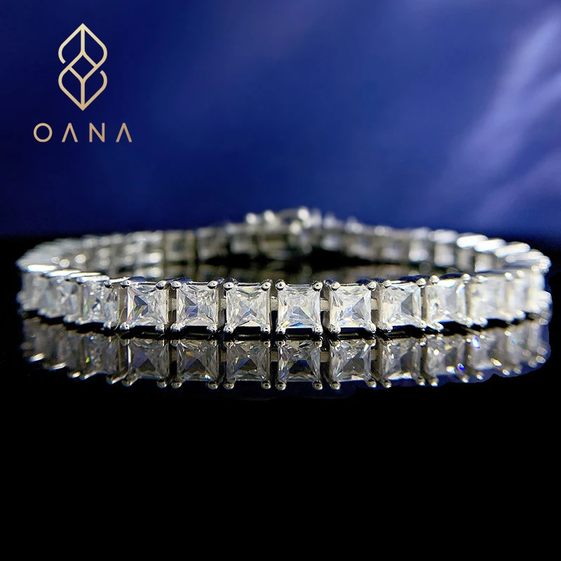 

OANA 925 Silver Princess Square Bracelet Ins Niche Simple Temperament Advanced Sense Light Luxury Full Diamond Jewelry