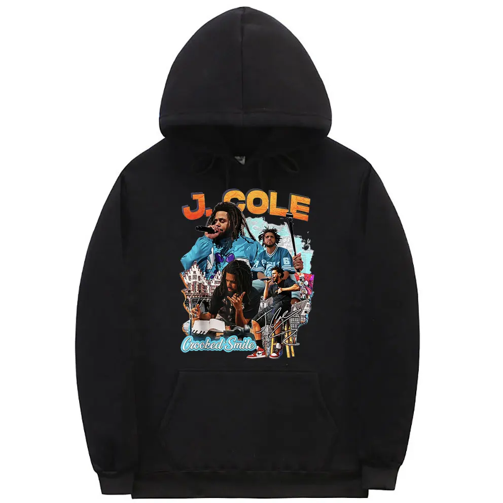

Rapper Hip Hop J Cole Crooked Smile Hoodie Men Women Harajuku Graphic Print Streetwear Black Sweatshirt Man Oversized Hoodies