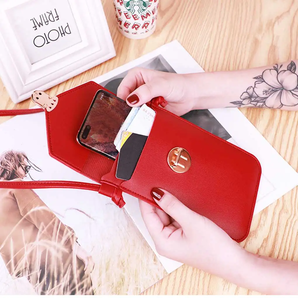 Phone Bag Shoulder Pouch Purse Solid Color Compartments Storage Decoration
