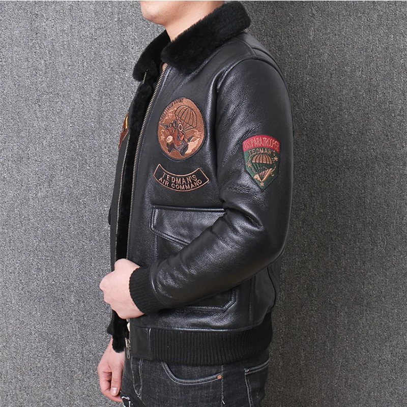 Зимние утолщенные кожаные куртки из натурального овечьего меха мужская летная