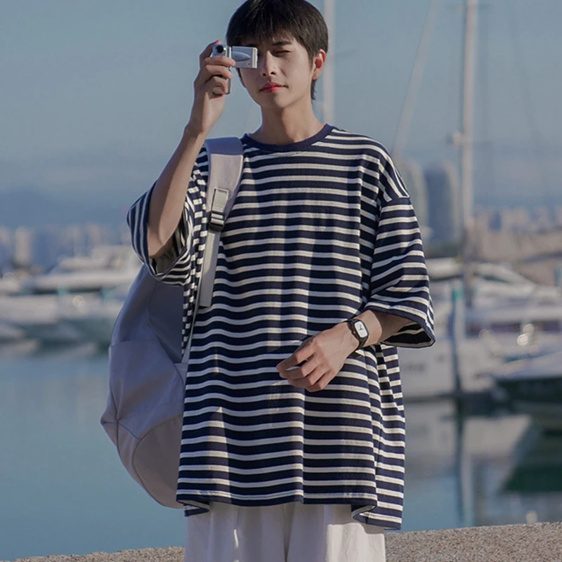 

Summer Fashion Men's O-Neck T-Shirts Striped Half Sleeve Loose and Comfortable Tops Tee Men Casual Clothes