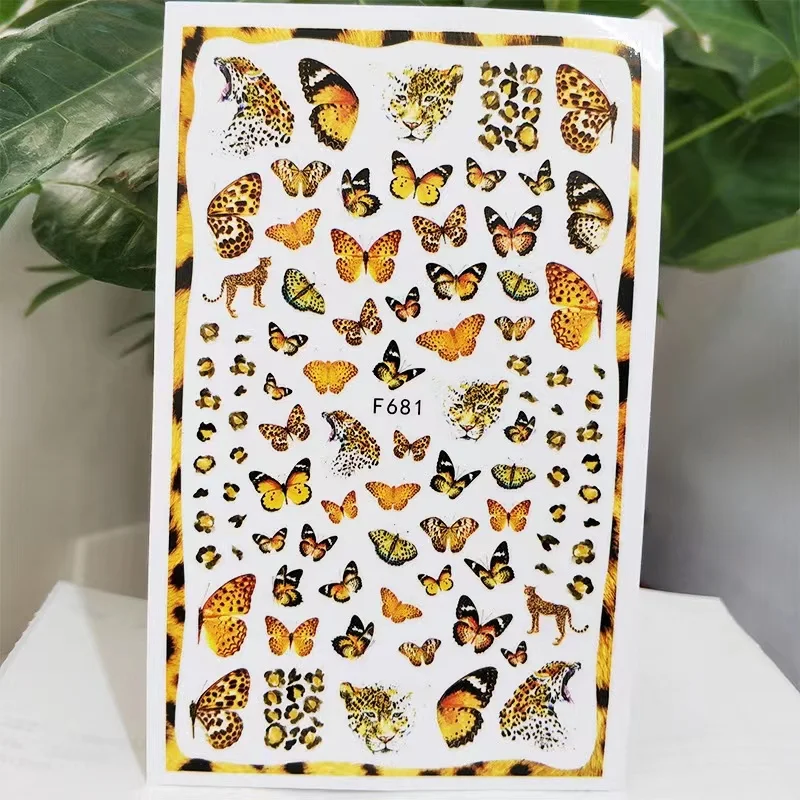 

1PCS Leopard Flower 3D Nail Sticker Butterfly Series Thinness Adhesive Mail Supplies Nail Art Decorations Nails Accesories