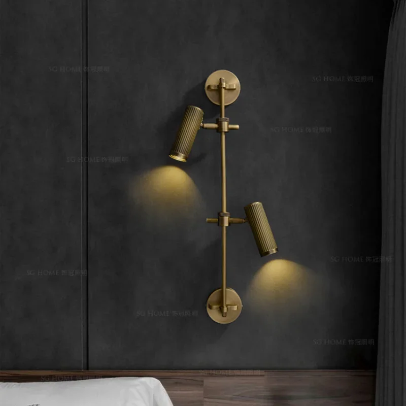 Полностью медный вращающийся светодиодный настенный светильник в стиле ретро