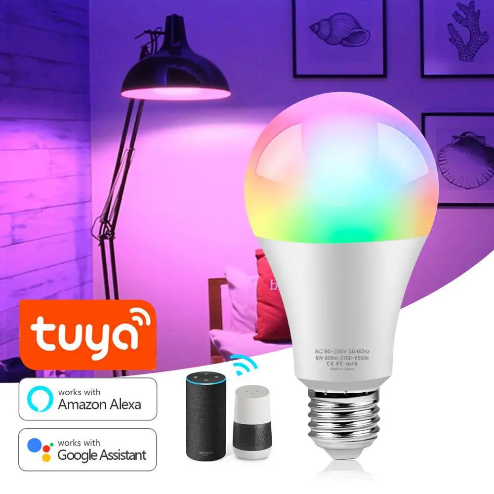 

TUYA E27 Smart WiFi Voice Control Bulbs Changing Lamp Indoor Lighting Google Assistant Alexa Neon Tuya WiFi LED Dimmable Lamp