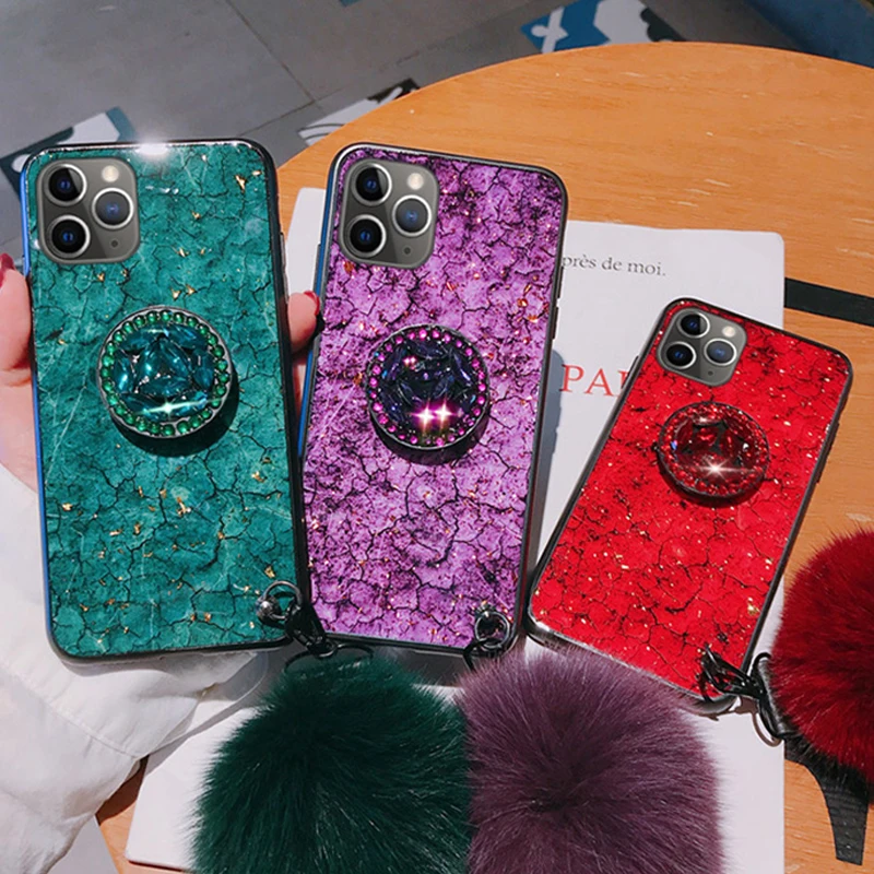 Luxury Diamond Lanyard Bracket Case For iPhone 13 11 12Pro Max XR XS Max 6 6S 8 7 Plus 12mini SE2020 Bling Crystal Holder Cover