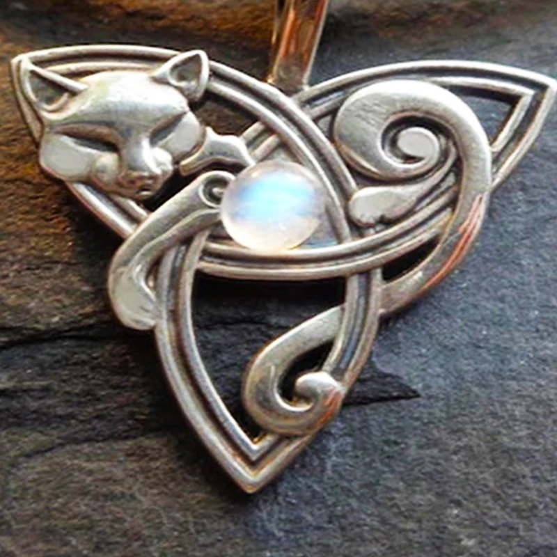 Серебряное ожерелье с подвеской в кельтском стиле котом украшение для