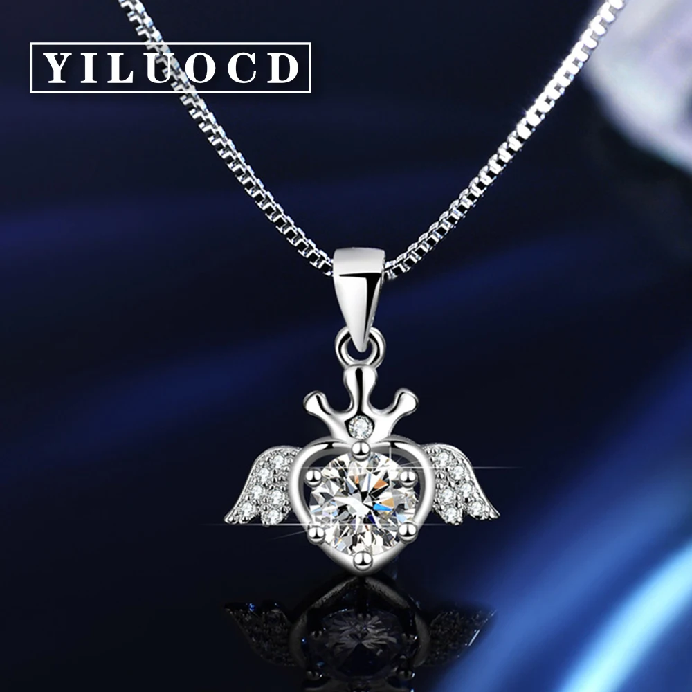 

YILUOCD Муассанит D Цвет 1ct Крылья Ангела Ожерелье 18K Позолоченные Роскошные Женщины Сердце Кулон Ожерелья Изысканные Ювелирные Изделия Подарки