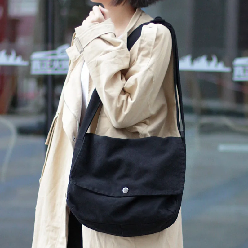 Causal Vintage Women Shoulder Bag Large Canvas Saddle Bag Korean Ladies Crossbody Hobo Bag