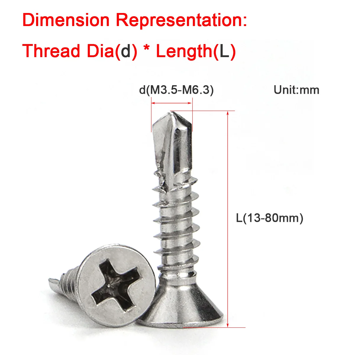 

410 Stainless Steel Natural Color / Black Countersunk Head Cross Recessed Dovetail Tapping Screw M3.5M3.9M4.2M4.8M5.5M6.3