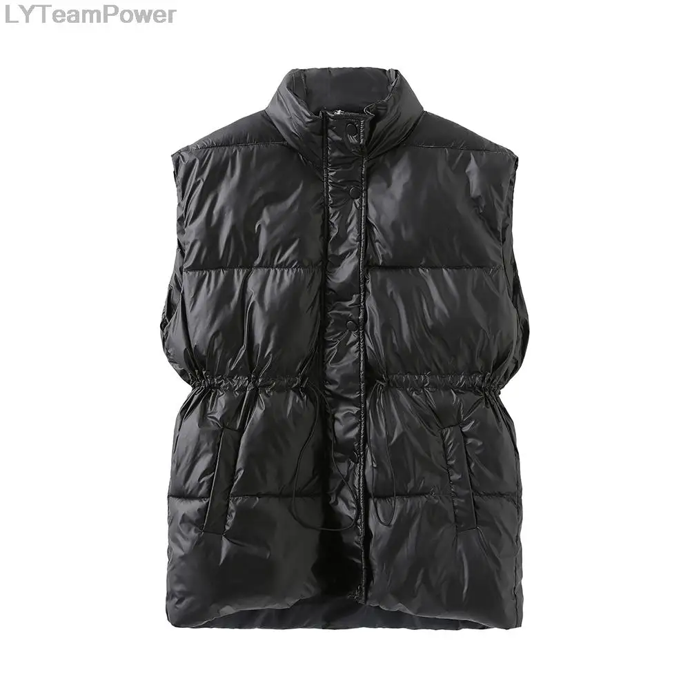 

Oversize Autumn Female Clothing Fashion Down Puffy Vests Jackets Pu Outerwear Puffer Casual Women Winter Sleeveless Vest Coats
