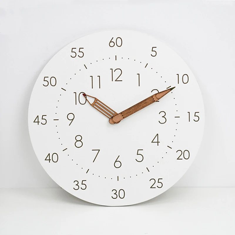 

Solid Wood Digital Scale Pointer Clock Living Room Silent Art Personalized Kitchen Milky White Table for Home Bedroom Dor