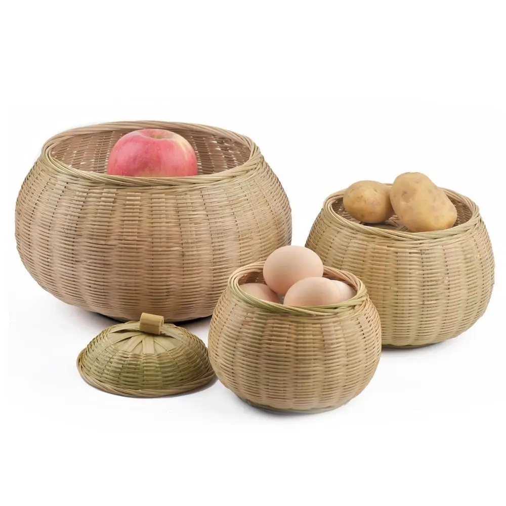 

Hand-Woven Practical Decorative Durable Food Bread Table Wear-resistant Wicker Tray with Lid Storage Basket Rattan Box