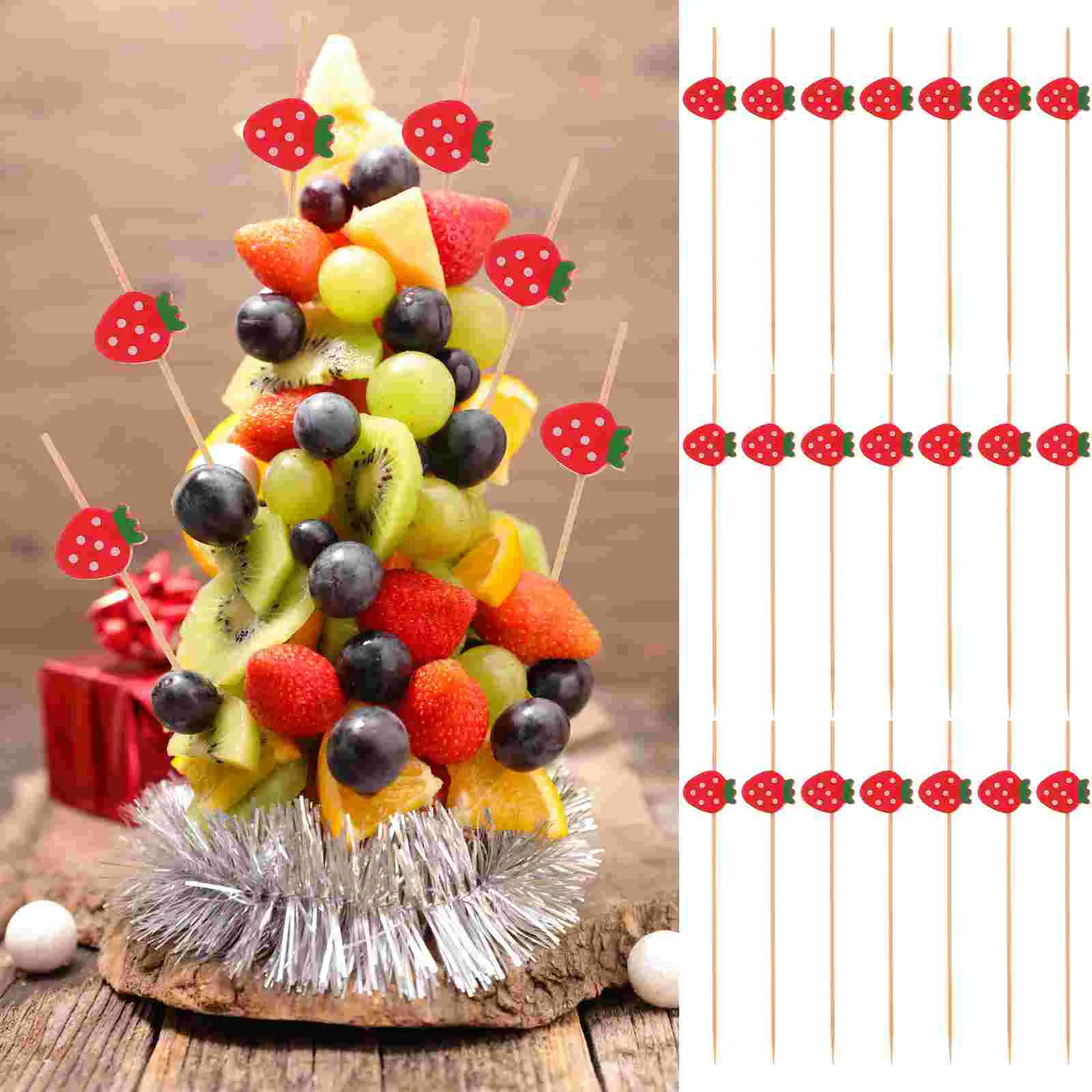 

100pcs Disposable Food Picks Strawberry Topper Fruit Appetizer Drink Picks Sticks