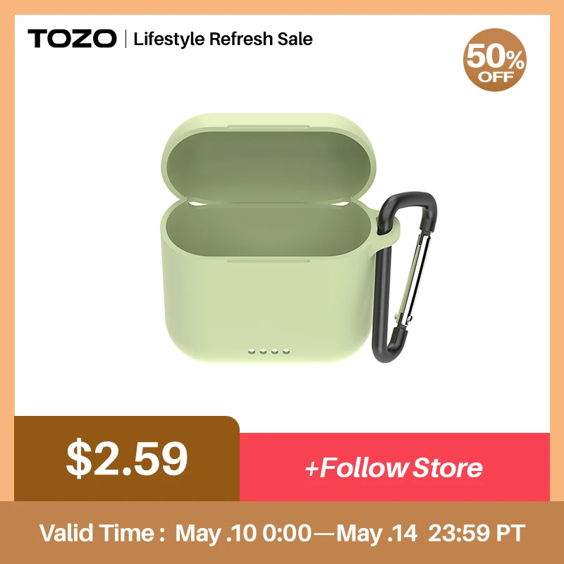 

TOZO T6 Protective Silicone Case Shockproof Soft Skin Cover for TOZO T6 Earbuds with Front LED Visible and Keychain Green