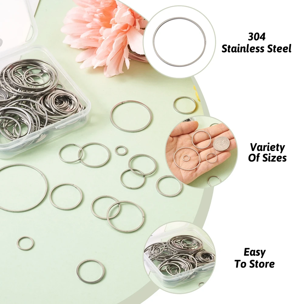 130Pcs 304 Stainless Steel Linking Rings Round Connectors For Jewelry Making Necklace Earring Bracelet Handmade Suppies 5.5~35mm