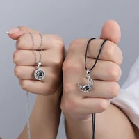 hot selling sun moon couple men and women a aair of ins fashion magnetic attraction pendant projection clavicle chain outlet