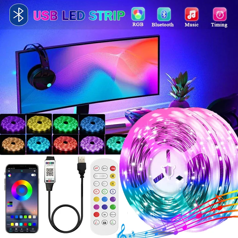 

LED Strip Lights for Bedroom Tape Neon Music Bluetooth RGB 5050 TV Backlight for Bar Party Decor Lighting светодиодная лента
