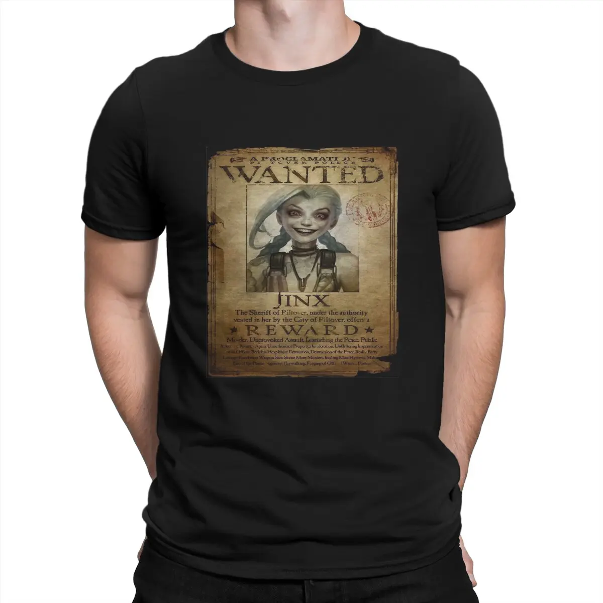 

Wanted Jinx Unique TShirt Arcane League of Legends LOL Anime Casual T Shirt Summer T-shirt For Adult