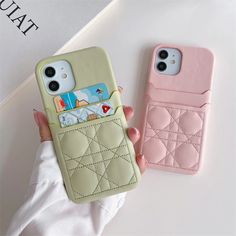 

Роскошный кожаный чехол-кошелек в клетку с коробкой, чехол для телефона iPhone 13 Pro Max 12 11 XR X XS 7 8 Plus, чехол карамельных цветов с отделением для ка...