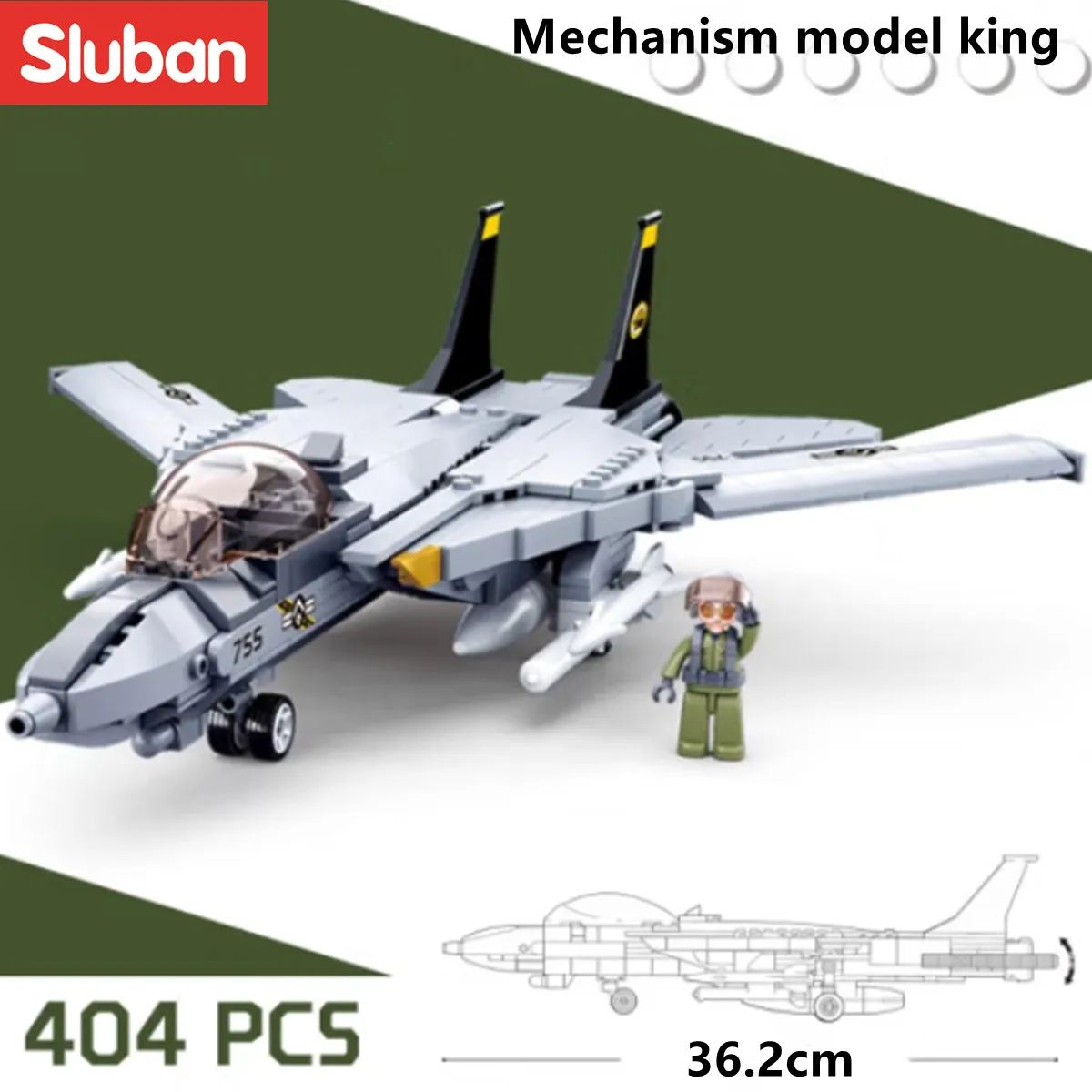 

Sluban Building Block Toys Army Model F14D Fighter 404PCS Bricks B0755 Compatbile With Leading Brands Construction Kits