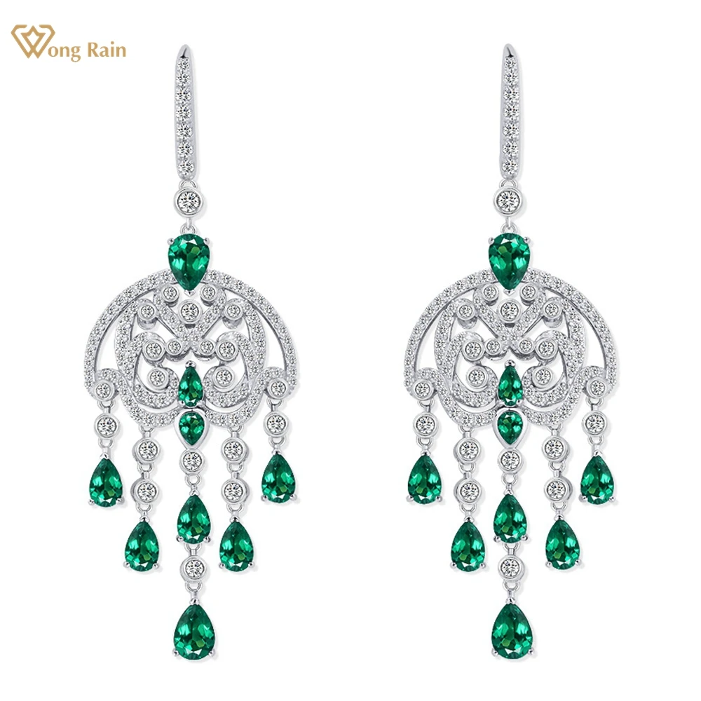 Серьги-подвески Wong Rain Bohemia из стерлингового серебра 925 пробы с изумрудным
