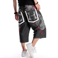 mens wide leg denim shorts loose straight skate pants embroidered hip hop jeans plus size
