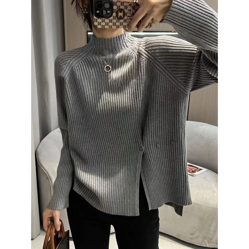 Осенне-зимний новый женский свитер свободного покроя без одежды Универсальный с