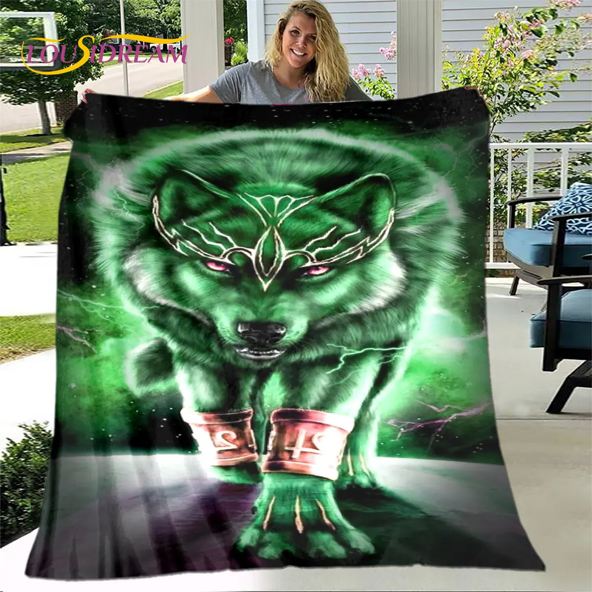 

3D Wolf Spirit Fenrir Moon Dream Animal Blanket,Flannel Blanket Throw Blanket,Warm Blanket for Living Room Bedroom Beds Sofa