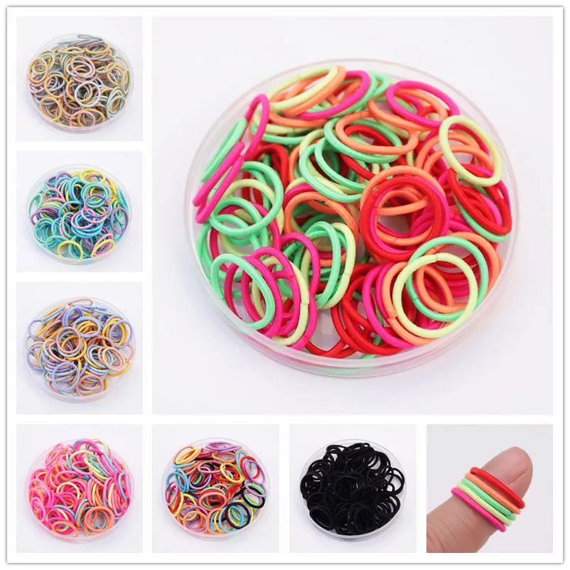

100 Pcs/set 2cm Small Candy Color Elastic Hair Bands Baby Pony Hair Ties Rubber Bands Scrunchies Girls Children Kids Accessories