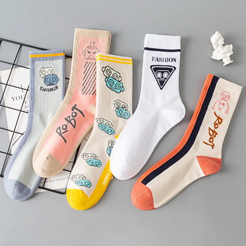 

Robot socks men's and women's pure cotton socks in the tube cotton deodorant sweat-absorbing short tube sports socks
