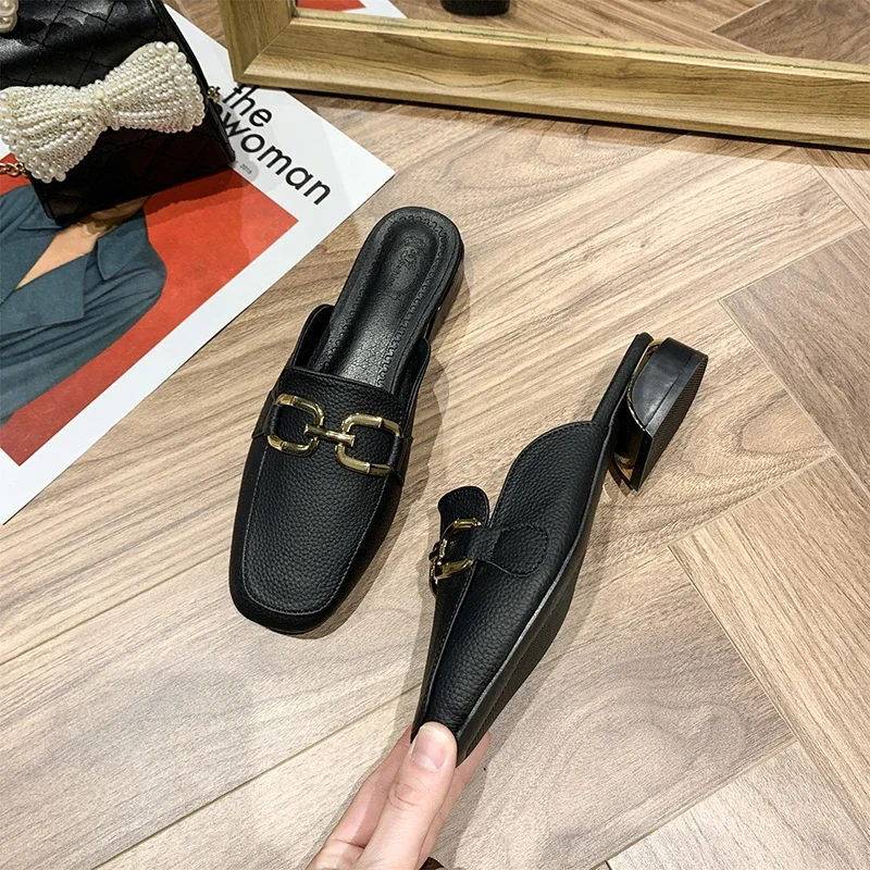 Женские полутапочки Baotou в британском стиле Повседневные тапочки на среднем