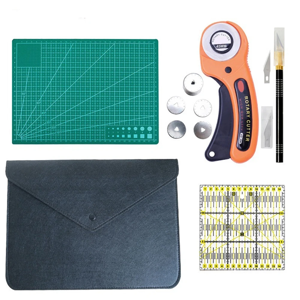

Sewing Kit Set Clothing Sewing Tools Hand Cutting Knife Set Patchwork Cloth Knife Patchwork Ruler DIY tool A4 cutting pad