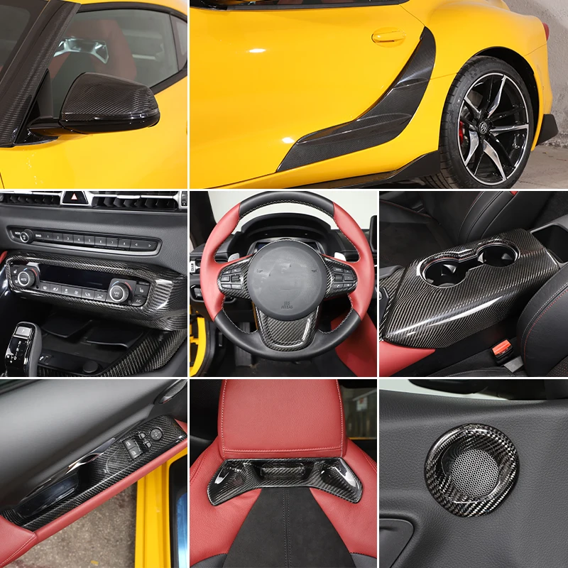 

For Toyota Supra 2019 -2021 ,Real Carbon Fiber ,Rearview Mirror Cover ,Steering Wheel ,Dashboard Gears ,Panel Sticker ,Car Acces