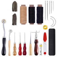 imzay leather sewing tools set with stitching needles 3 pcs waxed threads wooden handle awls plastic scissors leather tool kit