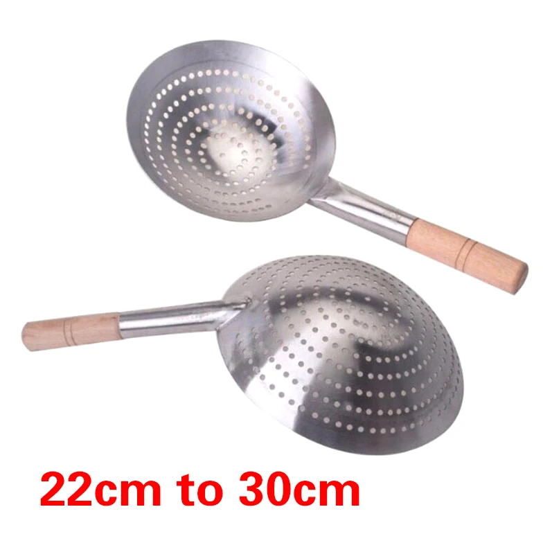 

Wooden handle colander spoon cooker fried kitchen Large Big Mesh Strainer Cookware Oil Strainer Flour Sifter Colander wok