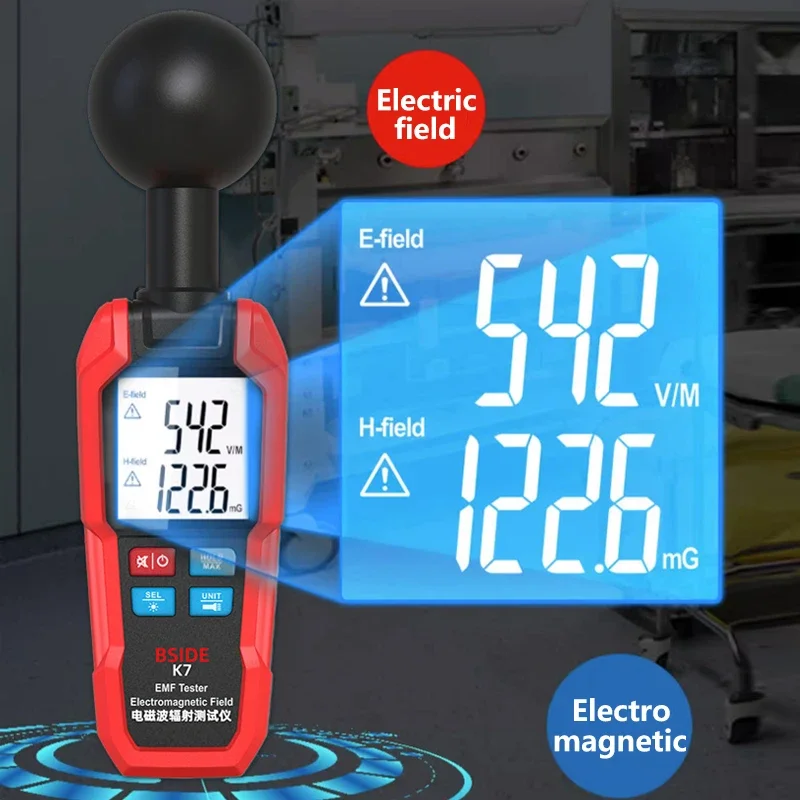 

BSIDE EMF Meter Handheld Electromagnetic Field Radiation Detector Tester Portable Geiger Counter Emission Dosimeter Computer LCD