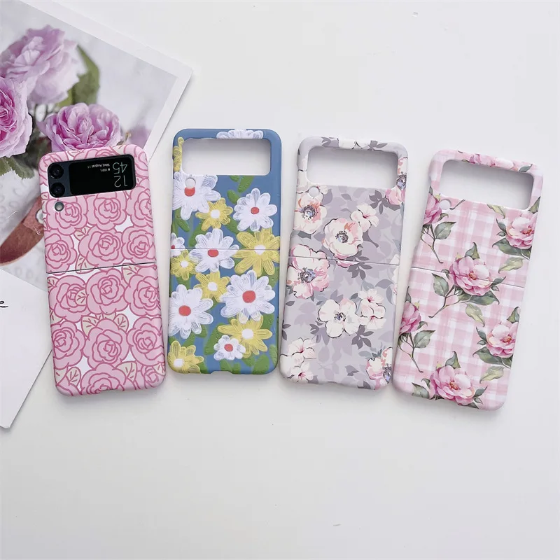 

Oil Painting Flowers Phone Case for Samsung Galaxy Z Flip 3 Z Flip 4 Hard PC Back Cover for ZFlip3 ZFlip4 Case Protective Shell