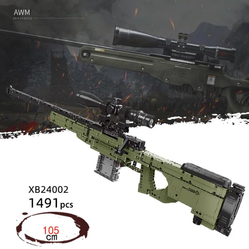 

Modern military world war gun building block weapon AWM Sniper rifle model bricks with shooting assemblage toys collection