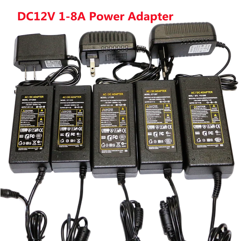 

1Pcs Real Power EU / US / AU / UK Plug AC 100-240V to DC 12V 1A 2A 3A 4A 5A 6A 7A 8A Switching Power Supply Converter Adapter